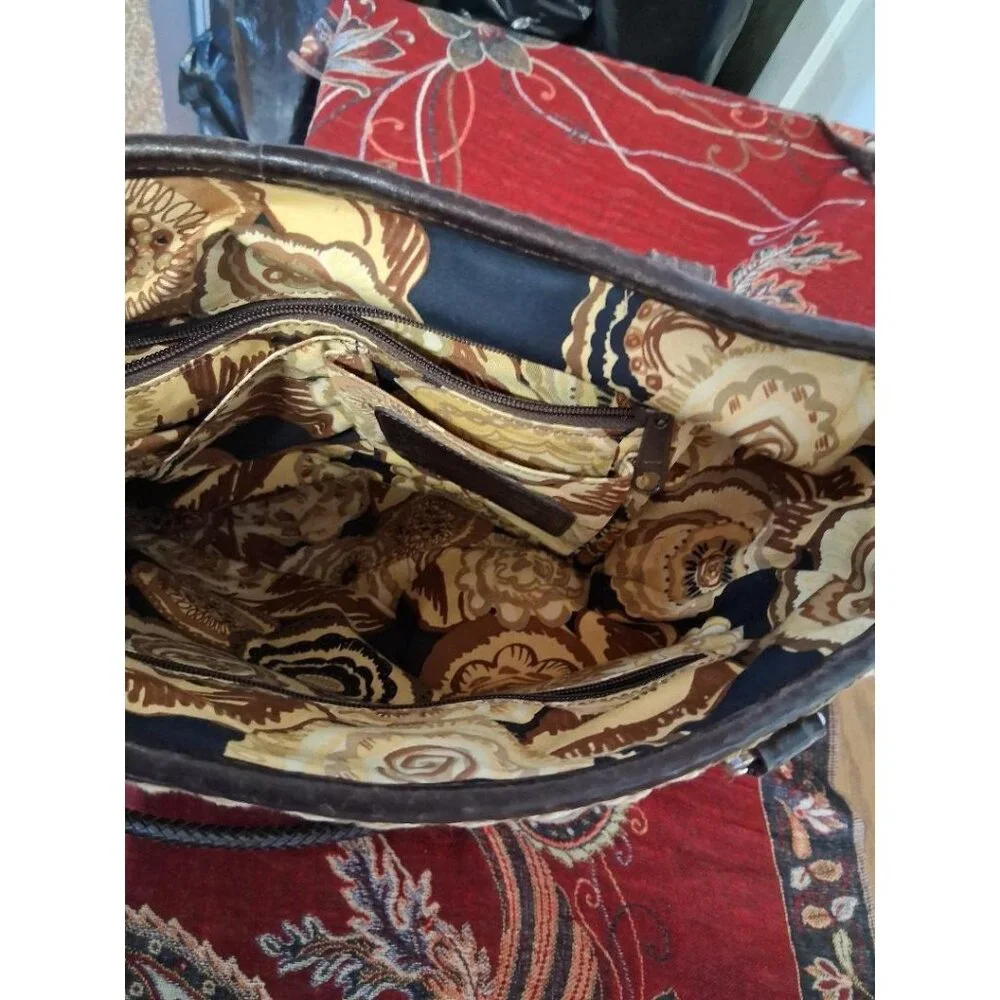 Brighton Woven Kora StrawTote Bag W/Brown Leather Accents/Silver Filigree Buckle